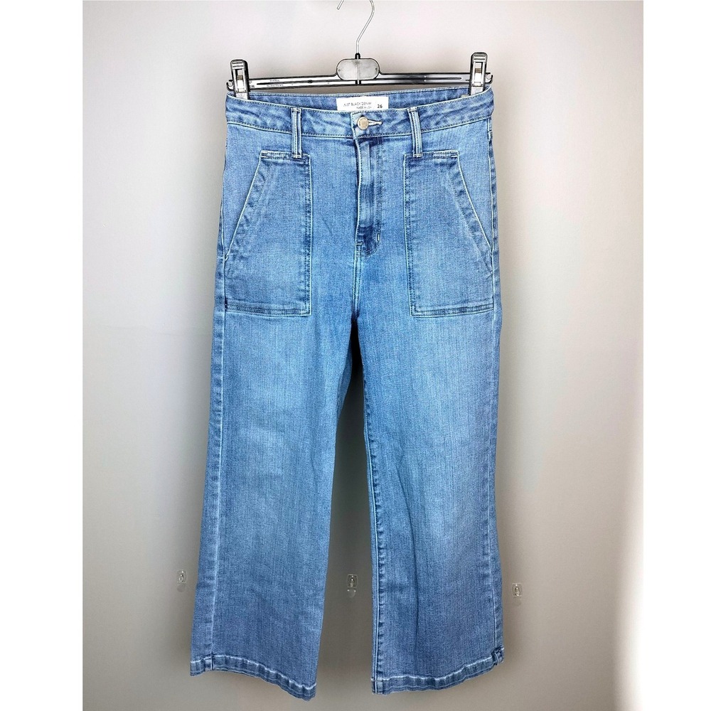 Just Black Denim High Rise Wide Leg Jeans Womens 26 Blue Cropped Patch Pocket